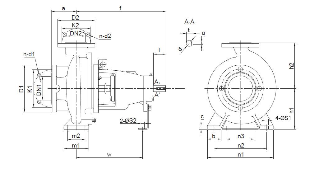 Installation Dimensions of LEP LEN End Suction Centrifugal Pump